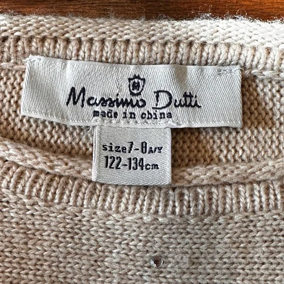 Massimo Dutti SZ 7-8 tall beige cashmere blend crewneck‎ wmini diamond sweater
